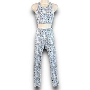 Mono B Blue Floral Print Sports Bra Leggings Activewear Matching Set Size Small